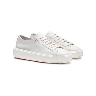 Santoni Tumbled Leather Sneaker in White at Nordstrom, Size 8.5