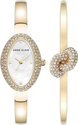 Anne Klein Quartz Crystal Ladies Watch and Bracelet Set AK-5286GPST