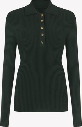 Serena Bute Ribbed Henley Top - Forest Green