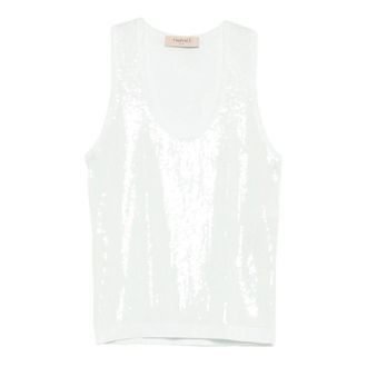 Twinset Sleeveless Tops, female, White, Size: M Sequin Embroidered Knit Top