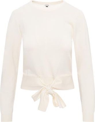 Vivid Crew Neck Bottom Tie Soft Knit Sweater in Cream at Nordstrom, Size Small