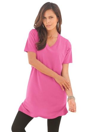 Roaman's Plus Size Ultimate Cotton V-Neck Short Sleeve Tunic in Vintage Rose at Nordstrom, Size 6X