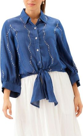 Karen Kane Gemstone Denim Shirt in Chambray at Nordstrom, Size X-Large