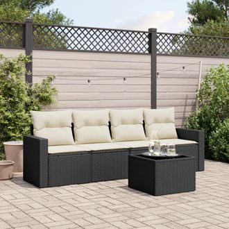 vidaXL Set De Muebles De Jard&iacute;n 5 Pzas Y Cojines Rat&aacute;n Sint&eacute;tico Negro Vidaxl