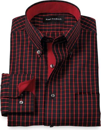 Paul Fredrick Comfort Stretch Non-iron Check Dress Shirt With Contrast Trim