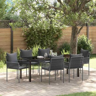 vidaXL Set Da Pranzo Per Giardino 7 Pz Nero E Grigio Rattan In Pe Vidaxl