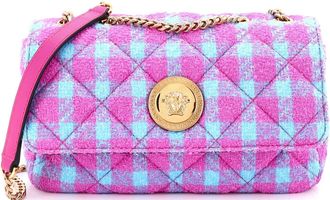 Versace Medusa Icon Chain Flap Bag Quilted Tweed East West