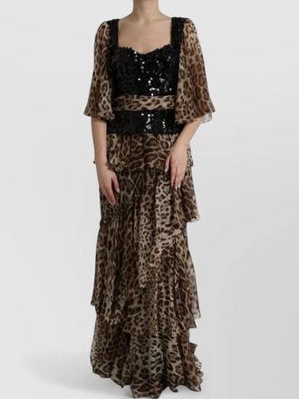 Dolce & Gabbana silk leopard-print sequined tiered maxi dress