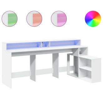 Berkfield Home Desk with LED Lights White 200x104x91 cm Engineered Wood | Size: 200 x 104 x 91 cm