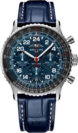 Breitling Navitimer Chronograph GMT Hand Wind Chronometer Blue Dial Mens Watch AB02307A1C1P1