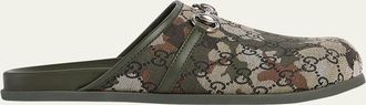 Gucci Mens Rhein Camouflage GG Canvas and Leather Mules
