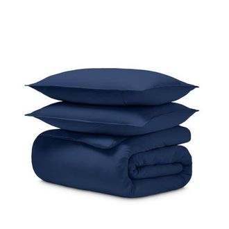 Bare Home Organic Cotton Jersey Duvet Cover & Pillowsham Set in Dark Blue at Nordstrom, Size King