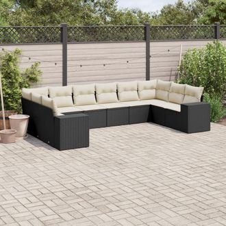 vidaXL Vidaxl - Set De Sof&aacute;s De Jard&iacute;n 10 Pzas Cojines Rat&aacute;n Sint&eacute;tico Negro