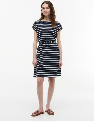 Tommy Hilfiger Womens Striped Belted Stretch-Cotton Dress - Navy - XXL