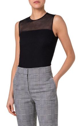 Akris Round Neck Mesh Top in Black at Nordstrom, Size 4