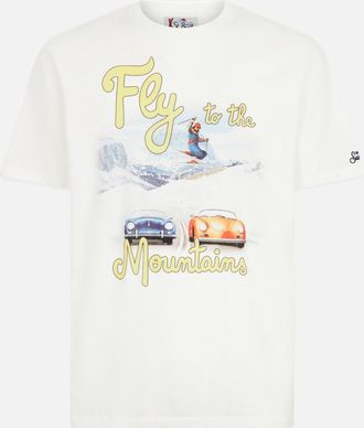 MC2 Saint Barth Man Heavy Cotton T-shirt With Mountains And Cars Print