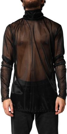 Dolce & Gabbana Mens Black Sheer Long Sleeves Turtleneck Top