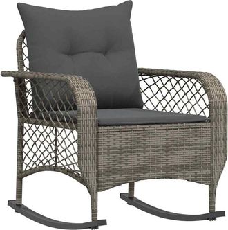 vidaXL Silla Mecedora De Jard&iacute;n Con Cojines Rat&aacute;n Sint&eacute;tico Gris Vidaxl