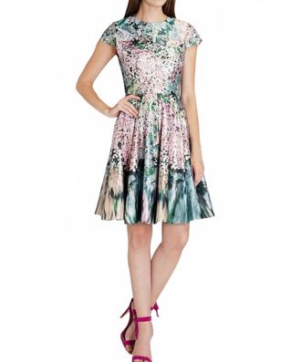 Ted Baker Pre-Loved Dixee Glitch Floral Fit & Flair Dress In Green