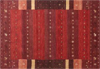 Beliani Beliani - Alfombra Gabbeh De Lana Rojo Oscuro Naranja Amarillo 140 X 200 Cm Pelo Denso Sinanli