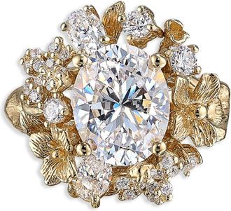 Anabela Chan Anello Golden Posy in oro giallo vermeil 18kt con diamanti