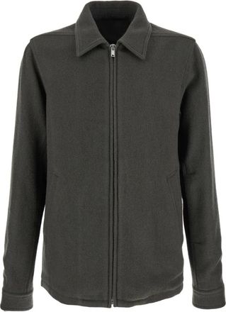 Rick Owens Jassen, Heren, Groen, L, Wol, Groene wollen jas met klassieke kraag