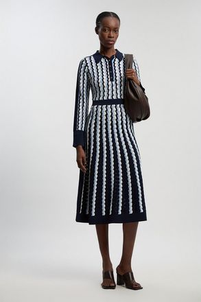 Karen Millen Pointelle Collared Midi Dress in Blue at Nordstrom, Size Medium