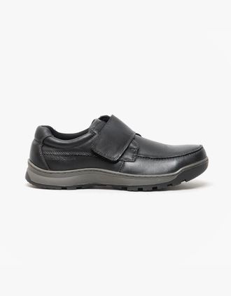Hush Puppies Mens Hush Puppies CASPER Mens Leather Touch Fasten Shoes Black - Size: 10