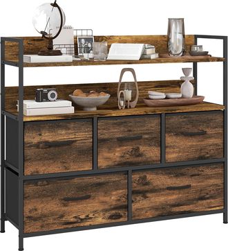 HOMCOM Bedroom Chest of Drawers 5 Drawer Dresser w/ Shelves - Rustic Brown | TJ Hughes