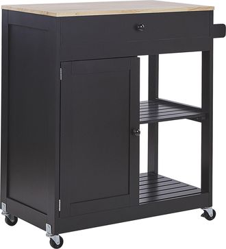 Beliani Carrito De Cocina De Mdf Madera De Caucho Negro 75 X 43 X 87 Cm Ruedas Estante 2 Baldas 1 Caj&oacute;n Trapani