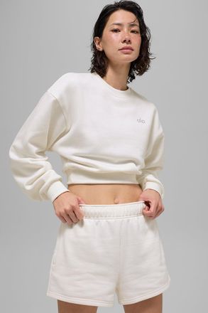 Alo | Cropped Accolade Crewneck Top in Ivory White, Size: Medium