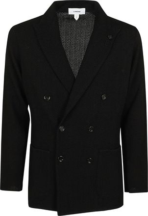 Lardini Double-Breasted Knit Blazer with Peak Lapel and Textured Finish