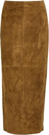 Nour Hammour Selly Suede Midi Skirt - Dark Brown - 38 (UK10 / S)