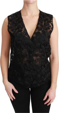 Dolce & Gabbana Mouwloos Vest Gilet - Dames - Gillet - Zwart - M - Leer - Kostuums