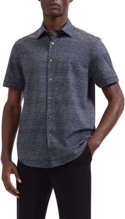 Bugatchi Miles OoohCotton Space Dye Short Sleeve Button-Up Shirt in Black at Nordstrom, Size Xx-Large