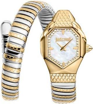 Just Cavalli Snake Wraparound Bracelet Watch, 22mm x 34.5mm in Two Tone Silver/Gold at Nordstrom Rack