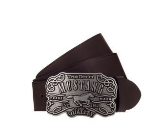 Mustang Lederg&uuml;rtel MUSTANG, Herren, Gr. 11,5, schwarz braun, Rindsleder, G&uuml;rtel Lederg&uuml;rtel, feine Logopr&auml;gung, Echtleder, aufwendige G&uuml;rtelschnalle