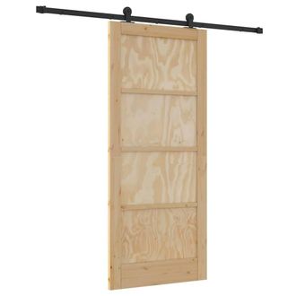 Berkfield Home Sliding Door with Hardware Set 86x198.5 cm Solid Wood Pine in Beige