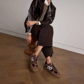 Manfield leren sneakers brons metallic