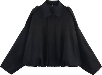 Generic Suede Jackets for Women Y2K Faux Suede Jacket Full Zip Batwing Sleeve Lapel Cropped Outerwear Ladies Fashion Casual Going Out Coats (Z04-Black, S)