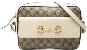 Gucci Pre-owned Canvas Crossbody Bag - Dames - Vintage Schoudertas - Beige - ONE Size - Leer - Vintage