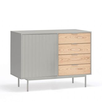 Teulat Aparador 1 puerta 4 cajones gris claro y roble