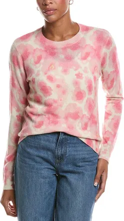 Autumn Cashmere Watercolor Floral Print Crewneck Cashmere Sweater
