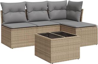 vidaXL Juego De Sof&aacute;s Jard&iacute;n Con Cojines 5 Pzas Rat&aacute;n Sint&eacute;tico Beige Vidaxl