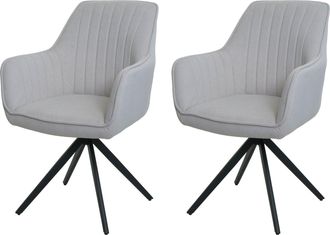 Hhg Hhg - Juego De 2 Silla De Comedor 499, Silla De Cocina Reclinable Apoyabrazos, Giratoria Posici&oacute;n Del Coche Tela/textil, Crema-beige