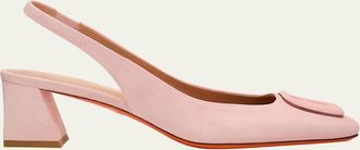 Santoni 50mm Buckle Suede Slingback Pumps