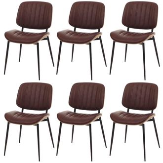 Hhg Hhg - Juego De 6 Sillas De Comedor 182, Silla De Cocina Silla, Madera Curvada Imitaci&oacute;n Cuero Oeko-tex Mvg, Natural, Vintage Marr&oacute;n