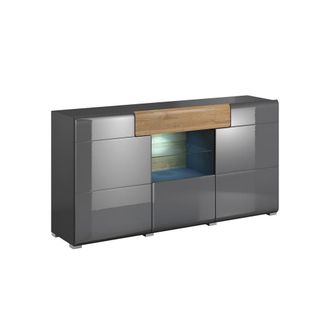 Petits Meubles Aparador 3 puertas 1 caj&oacute;n estratificado Gris marr&oacute;n