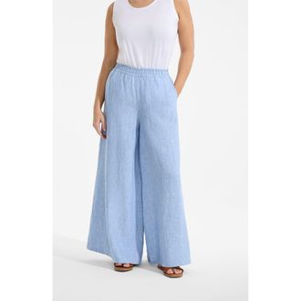Lands End Linen High Rise Palazzo Pants in Soft Blue Linen at Nordstrom, Size 1 X