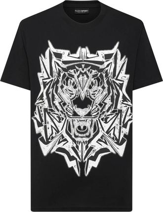 Plein Sport Tops, Heren, Zwart, L, Katoen, T-Shirt Ronde Hals Thunder Tiger